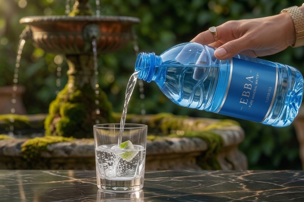 Wave premium water splashing around a bottle